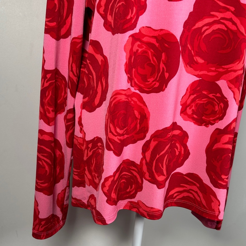 Pink and Red Rose Print Turtleneck Top - Picture 4 of 9